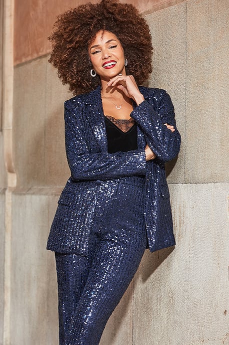 Dark Sapphire Blue Luxe Sequin Blazer - Image 1