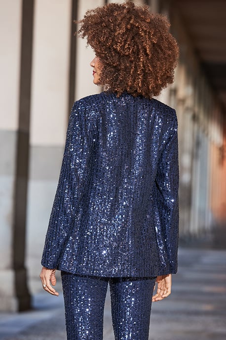 Dark Sapphire Blue Luxe Sequin Blazer - Image 3
