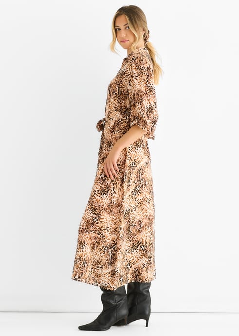 Brown Animal Printed Shirt Midi Dress - Image 3