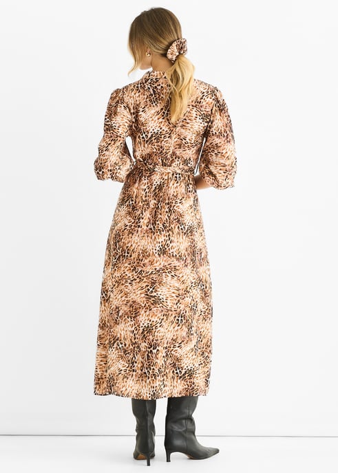 Brown Animal Printed Shirt Midi Dress - Image 4