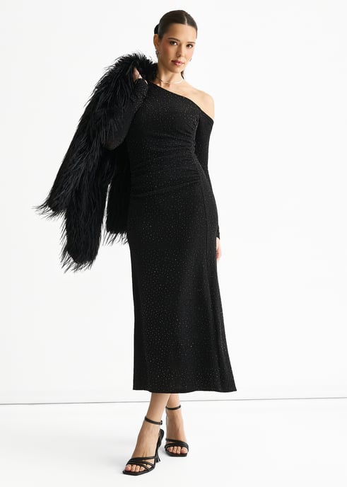 Black Hot Fix Studded Jersey Midi Dress - Image 1