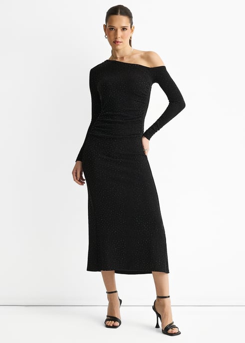 Black Hot Fix Studded Jersey Midi Dress - Image 3