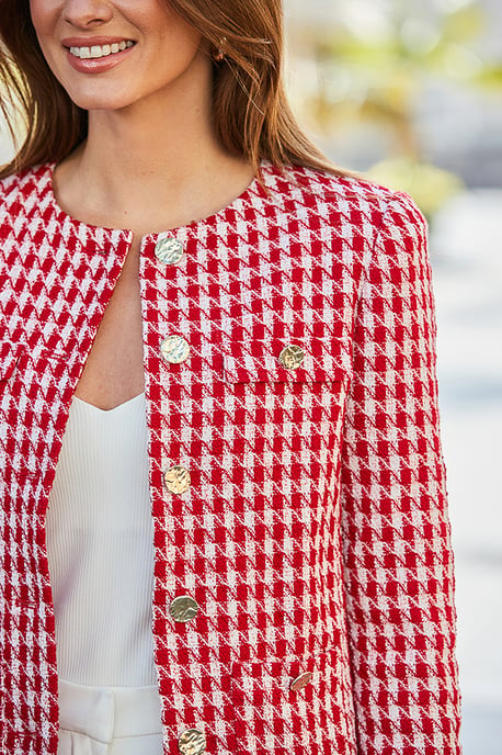 Red & White Houndstooth Print Luxe Jacket - Image 3