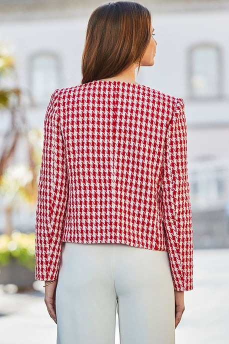 Red & White Houndstooth Print Luxe Jacket - Image 4