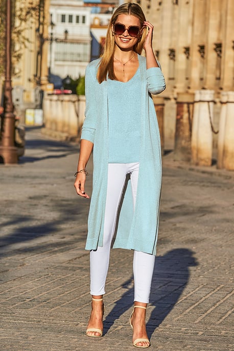Aqua Blue Metallic Super Sparkly Longline Cardigan - Image 4