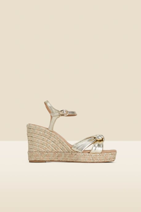 Gold Leather Knot Detail Wedge Espadrilles - Image 1