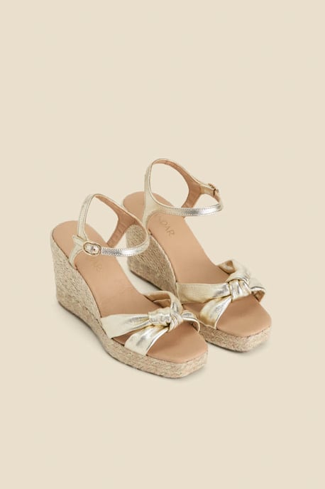 Gold Leather Knot Detail Wedge Espadrilles - Image 2
