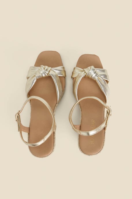Gold Leather Knot Detail Wedge Espadrilles - Image 3