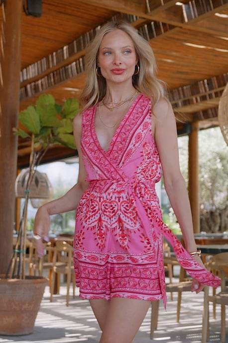 Pink Scarf Print Wrap Playsuit - Image 5