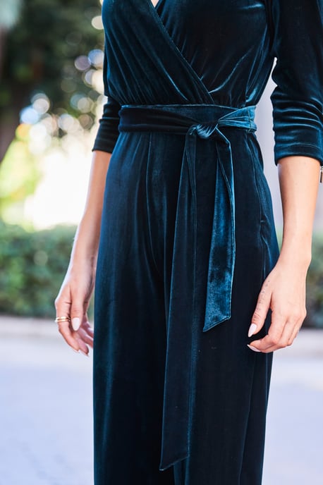 Emerald Green Velvet Zip Detail Wrap Jumpsuit - Image 5