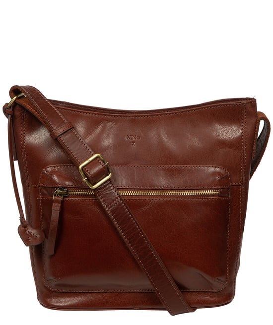 'Ornella' Conker Brown Leather Cross Body Bag - Image 1