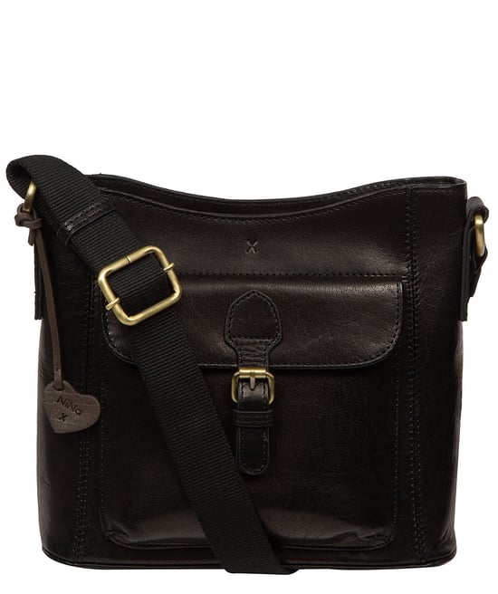 'Massima' Black Leather Cross Body Bag - Image 1