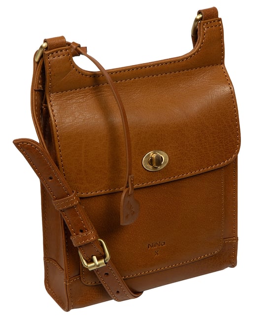 'Estella' Conker Brown & Dark Tan Leather Cross Body Bag - Image 4