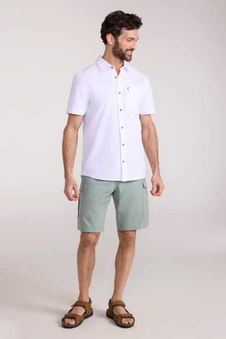 'Coconut Slub Texture' Men's Short Sleeve Shirt 100% Cotton Zip Chest Pocket Everyday Wear Top White - Image 3