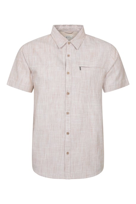 'Coconut Slub Texture' Men's Short Sleeve Shirt 100% Cotton Zip Chest Pocket Everyday Wear Top Beige - Image 5