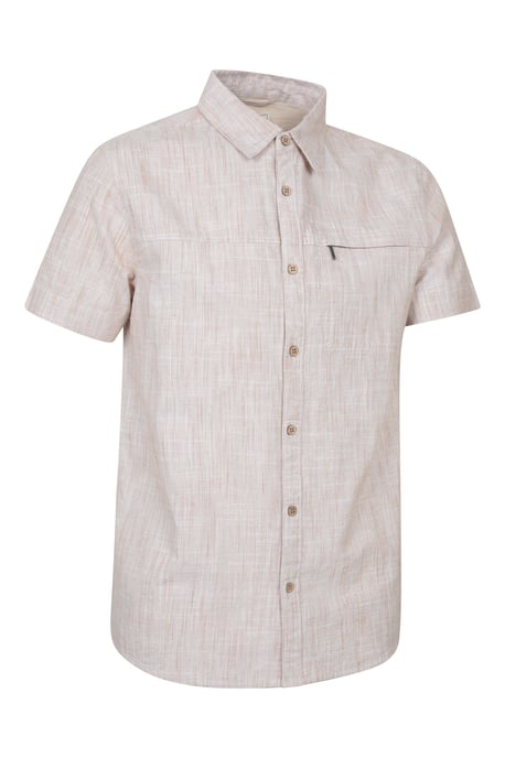 'Coconut Slub Texture' Men's Short Sleeve Shirt 100% Cotton Zip Chest Pocket Everyday Wear Top Beige - Image 6