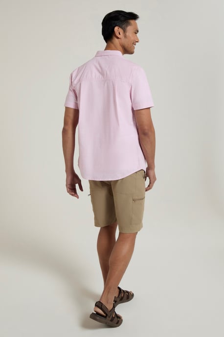 'Coconut Slub Texture' Men's Short Sleeve Shirt 100% Cotton Zip Chest Pocket Everyday Wear Top Light Pink - Image 4