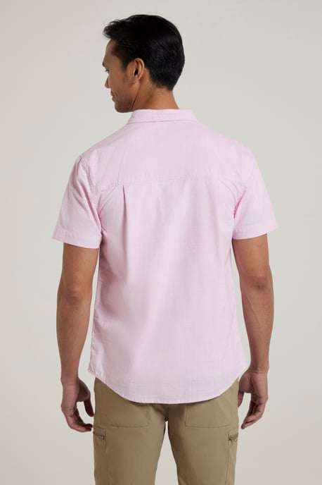 'Coconut Slub Texture' Men's Short Sleeve Shirt 100% Cotton Zip Chest Pocket Everyday Wear Top Light Pink - Image 5
