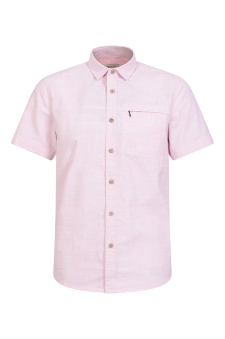 'Coconut Slub Texture' Men's Short Sleeve Shirt 100% Cotton Zip Chest Pocket Everyday Wear Top Light Pink - Image 6