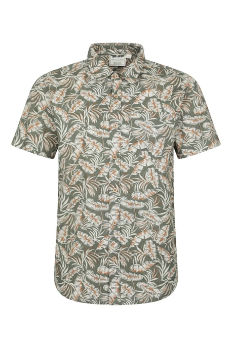 Tropical Printed Men's Short Sleeve Shirt 100% Cotton Chest Pocket Holiday Top Khaki - Image 2