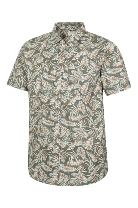 Tropical Printed Men's Short Sleeve Shirt 100% Cotton Chest Pocket Holiday Top Khaki - Image 5