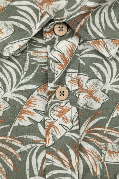 Tropical Printed Men's Short Sleeve Shirt 100% Cotton Chest Pocket Holiday Top Khaki - Image 6