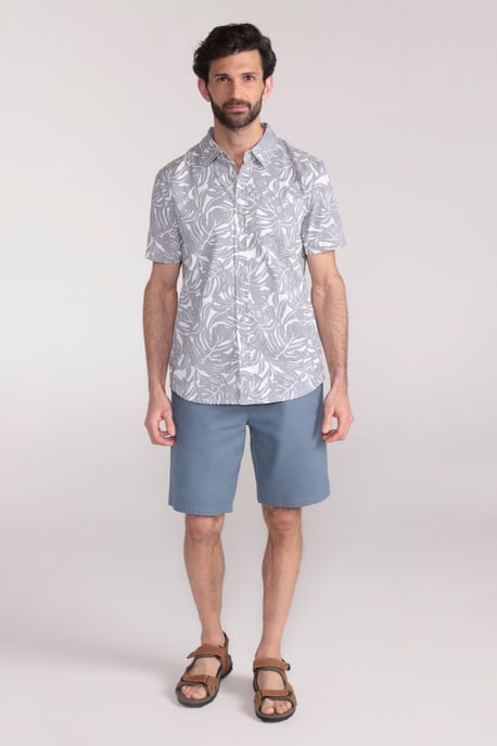Tropical Printed Men's Short Sleeve Shirt 100% Cotton Chest Pocket Holiday Top Grey - Image 2