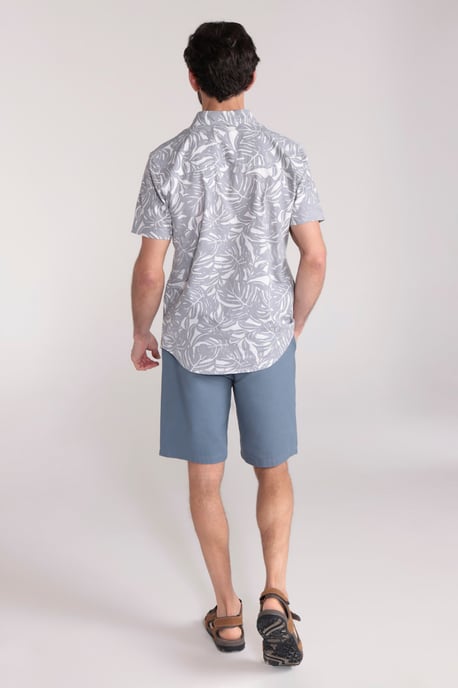Tropical Printed Men's Short Sleeve Shirt 100% Cotton Chest Pocket Holiday Top Grey - Image 4