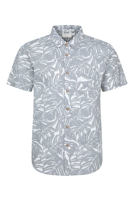 Tropical Printed Men's Short Sleeve Shirt 100% Cotton Chest Pocket Holiday Top Grey - Image 5