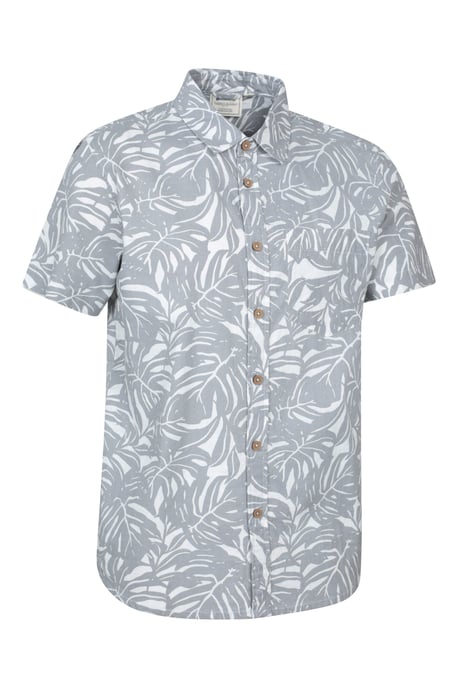 Tropical Printed Men's Short Sleeve Shirt 100% Cotton Chest Pocket Holiday Top Grey - Image 6