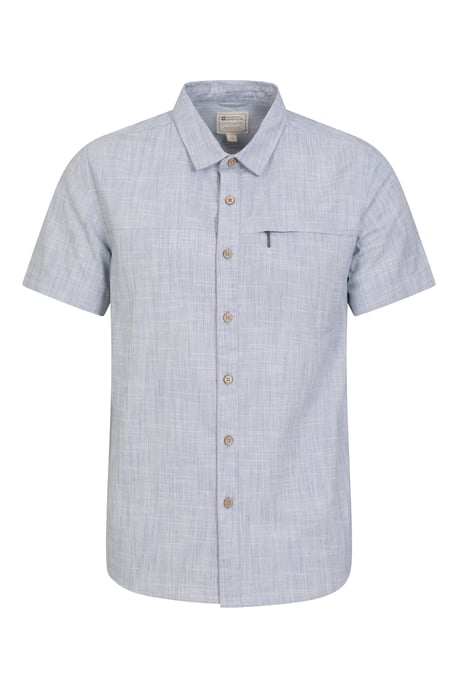 'Coconut Slub Texture' Men's Short Sleeve Shirt 100% Cotton Zip Chest Pocket Everyday Wear Top Blue - Image 2