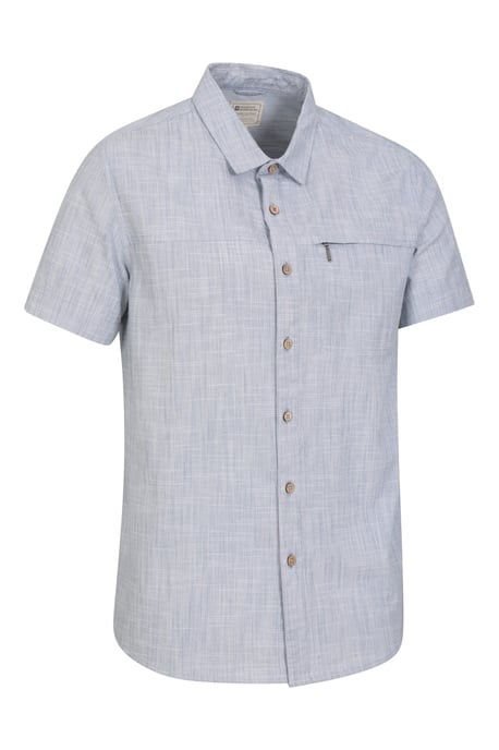 'Coconut Slub Texture' Men's Short Sleeve Shirt 100% Cotton Zip Chest Pocket Everyday Wear Top Blue - Image 3