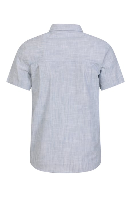 'Coconut Slub Texture' Men's Short Sleeve Shirt 100% Cotton Zip Chest Pocket Everyday Wear Top Blue - Image 4