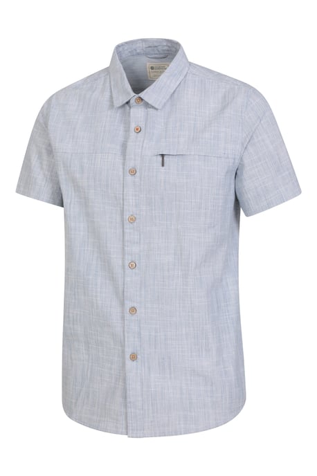 'Coconut Slub Texture' Men's Short Sleeve Shirt 100% Cotton Zip Chest Pocket Everyday Wear Top Blue - Image 5