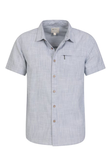 'Coconut Slub Texture' Men's Short Sleeve Shirt 100% Cotton Zip Chest Pocket Everyday Wear Top Blue - Image 6