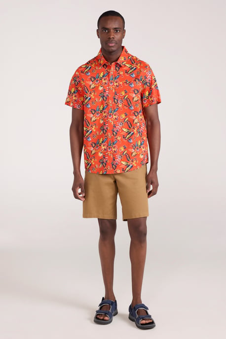 Tropical Printed Men's Short Sleeve Shirt 100% Cotton Chest Pocket Holiday Top Orange - Image 3
