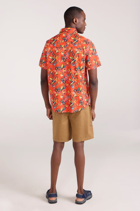 Tropical Printed Men's Short Sleeve Shirt 100% Cotton Chest Pocket Holiday Top Orange - Image 5