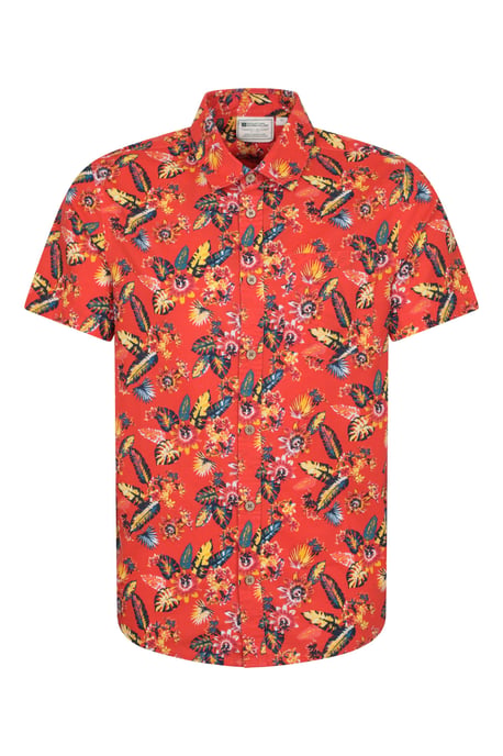 Tropical Printed Men's Short Sleeve Shirt 100% Cotton Chest Pocket Holiday Top Orange - Image 6