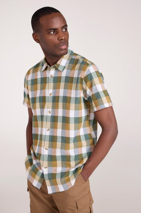 'Weekender' Men's Short Sleeve Shirt 100% Cotton Lightweight Breathable Top Orange - Image 1