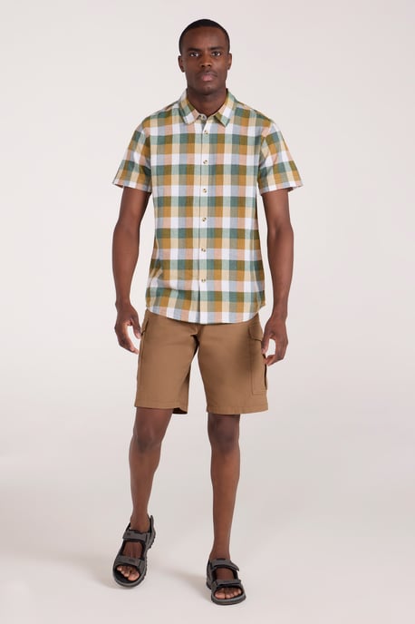 'Weekender' Men's Short Sleeve Shirt 100% Cotton Lightweight Breathable Top Orange - Image 2