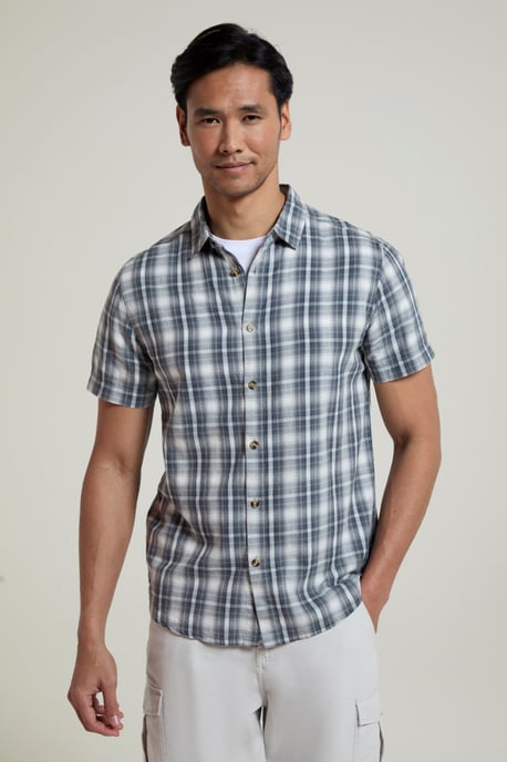'Weekender' Men's Short Sleeve Shirt 100% Cotton Lightweight Breathable Top Light Grey - Image 1