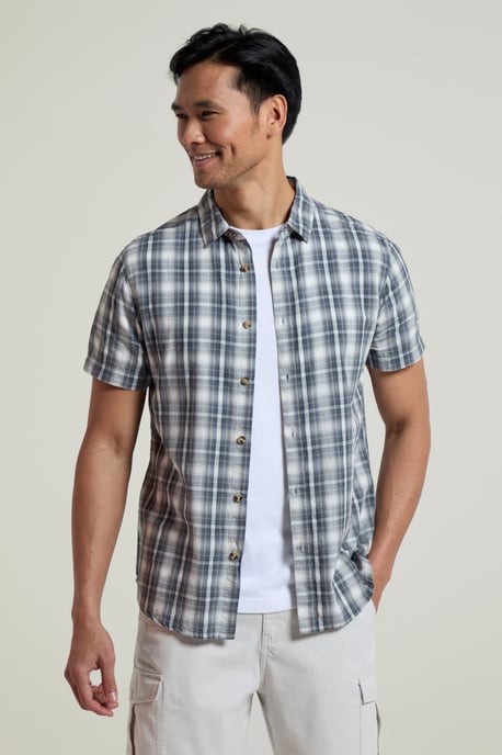'Weekender' Men's Short Sleeve Shirt 100% Cotton Lightweight Breathable Top Light Grey - Image 2