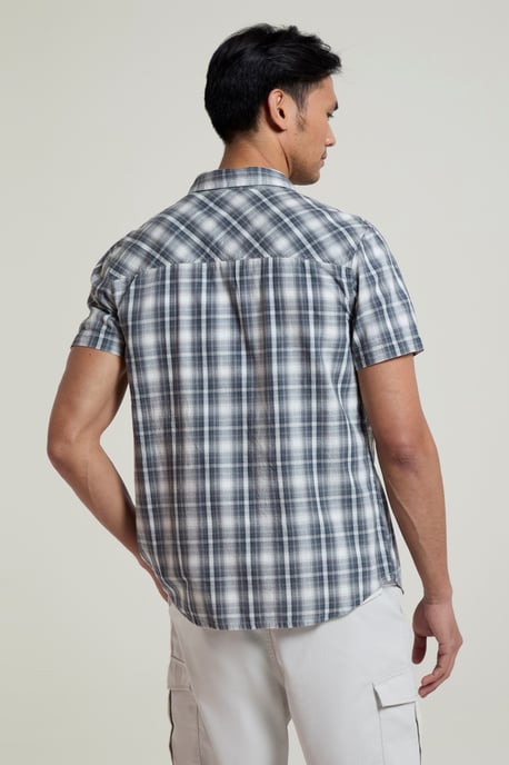 'Weekender' Men's Short Sleeve Shirt 100% Cotton Lightweight Breathable Top Light Grey - Image 3