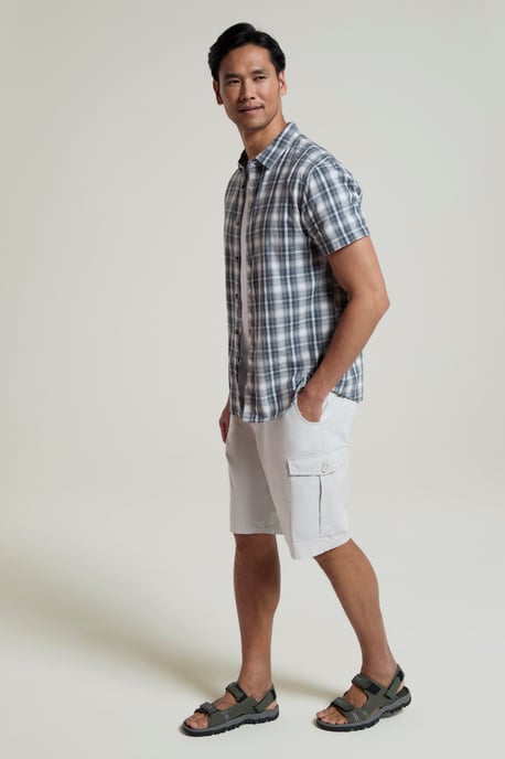 'Weekender' Men's Short Sleeve Shirt 100% Cotton Lightweight Breathable Top Light Grey - Image 4
