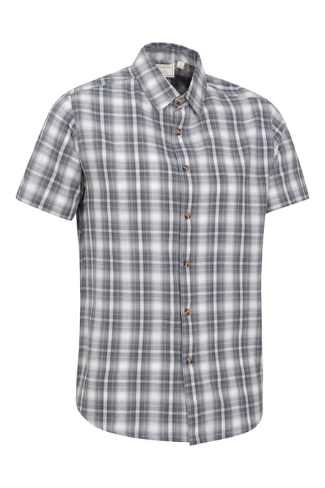 'Weekender' Men's Short Sleeve Shirt 100% Cotton Lightweight Breathable Top Light Grey - Image 6