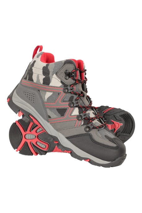 'Oscar'' Kids Walking Boots Suede Mesh Upper Cushioned Hiking Everyday Shoes Camouflage - Image 1