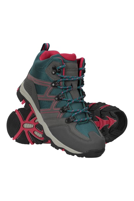 'Oscar'' Kids Walking Boots Suede Mesh Upper Cushioned Hiking Everyday Shoes Teal - Image 1