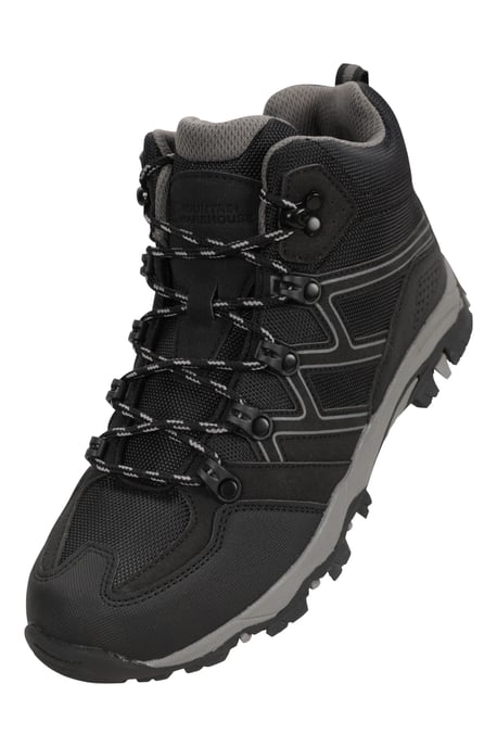 'Oscar'' Kids Walking Boots Suede Mesh Upper Cushioned Hiking Everyday Shoes Black - Image 6