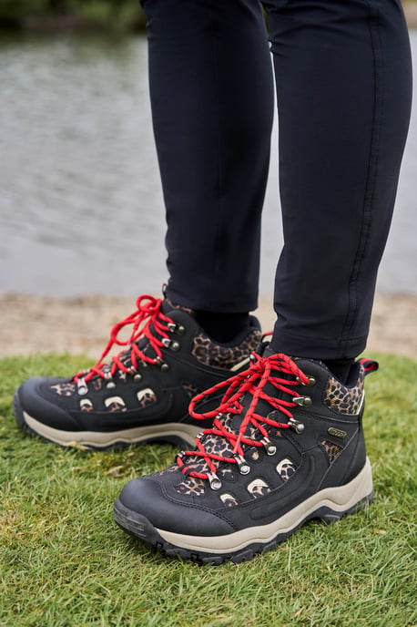 'Adventurer' Women's Printed Waterproof Boots EVA Footbed Outdoors Hiking Trekking Shoes Black - Image 1