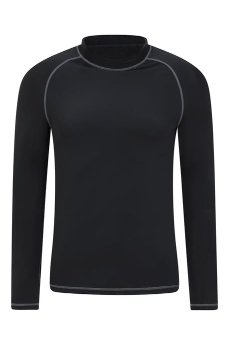 Men's Long Sleeve Rash Vest Sun Protection Quick Drying Swimwear Stretchy Beach Surf Top Black - Image 5